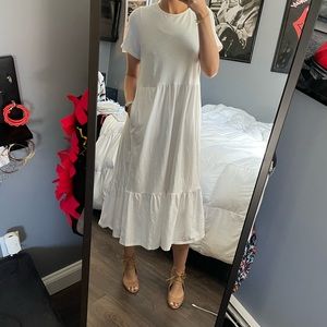 Old Navy L White Midi Tiered Tshirt Dress